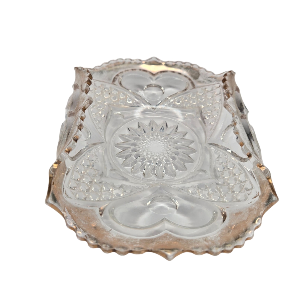 Early 1900s Tarentum Glass Heart & Cane Thumbprint & Gold Trim Glass Spoon Tray